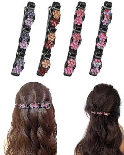 BPTRKOM 4 Stück Glitzernde Kristall Stein Geflochtene Haarspangen- Haarspange mit Kristallblume,Elegante Haarstyling Clips Haarspangen Schmetterling Haarspangen Haarschmuck für Frauen von BPTRKOM