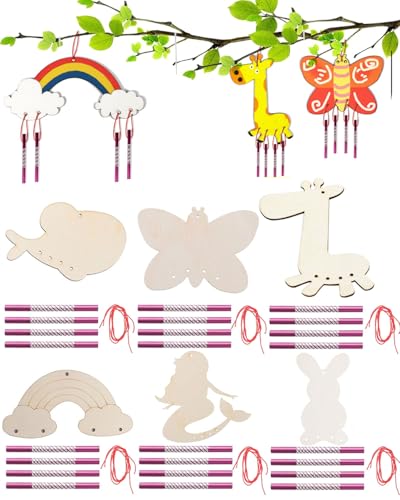 BPTRKOM 6-teiliges Set Windspiel-Bastelset - Vogelmobiliar-Set mit 24 Klangröhren - Pädagogisches DIY-Set ab 6 Jahren für Garten/Gartenhaus/Kinderzimmer von BPTRKOM