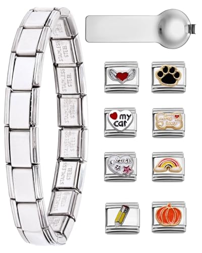 BPTRKOM 8-teiliges Italienisches Charm-Armband Set- 9mm Abnehmbare Module für DIY Armbänder - Elegante Charms für Damen & Mädchen(Zufällige Stile) von BPTRKOM