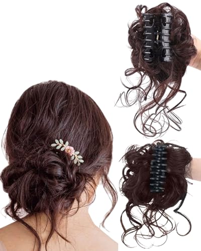 BPTRKOM Natürlich aussehende Damen-Haarteile – Verlängerung für Dutt, Pferdeschwanz & Hochsteckfrisuren Lockig, Wellig & Messy Look, Synthetik,Mit Klaue & Clip für sicheren Halt(Hellbraun) von BPTRKOM