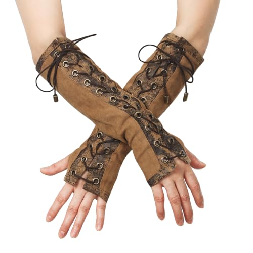 BPURB 1 Paar Damen Steampunk Fingerlose Handschuhe Ellenbogen Lace Up Handschuhe für Halloween Kostüm Cosplay Party von BPURB