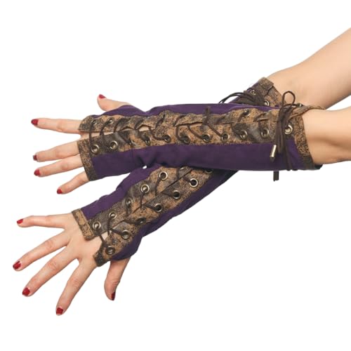 BPURB 1 Paar Damen Steampunk Fingerlose Handschuhe Ellenbogen Lace Up Handschuhe für Halloween Kostüm Cosplay Party von BPURB
