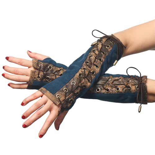 BPURB 1 Paar Damen Steampunk Fingerlose Handschuhe Ellenbogen Lace Up Handschuhe für Halloween Kostüm Cosplay Party von BPURB