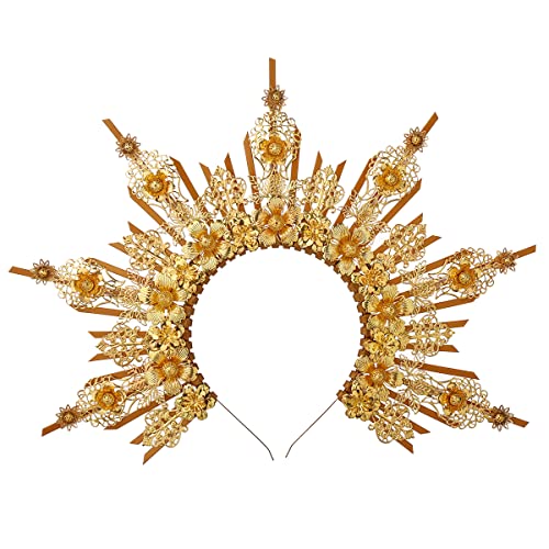 BPURB Gothic Göttin Gold Halo Krone Spike Zip Tie Mary Stirnband Halloween Kopfbedeckung für Damen von BPURB