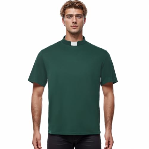 BPURB Herren Klerus Tab Kragen T-Shirt Kurzarm Priester Pastor Outfit Minister Preacher Kostüm Hemd Tops, dunkelgrün, XXL BPURB Herren Klerus Tab Kragen T-Shirt Kurzarm Priester Pastor Outfit Minister Preacher Kostüm Hemd Tops, dunkelgrün, XXL von BPURB