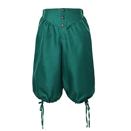 BPURB Herren Mittelalter Wikinger Piratenhose Retro Renaissance Kolonial Hose Cosplay Kostüm Schnürshorts,Grün, XS von BPURB