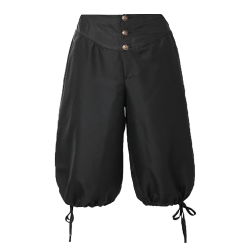 BPURB Herren Mittelalter Wikinger Kelten Hose Piratenhose Retro Renaissance Kolonial Hose Cosplay Kostüm Zurück Schnürshorts, Schwarz, M von BPURB