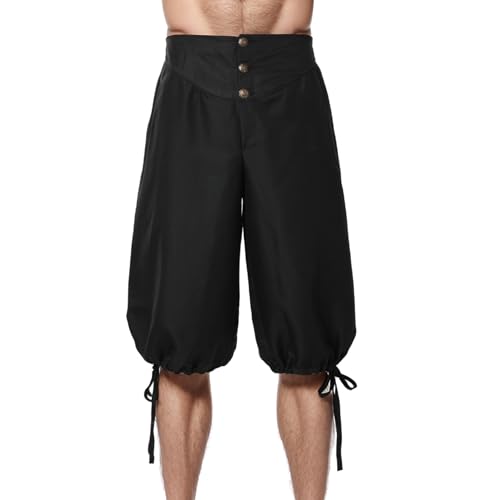 BPURB Herren Mittelalter Wikinger Piratenhose Retro Renaissance Kolonial Hose Cosplay Kostüm Schnürshorts, Schwarz, M von BPURB