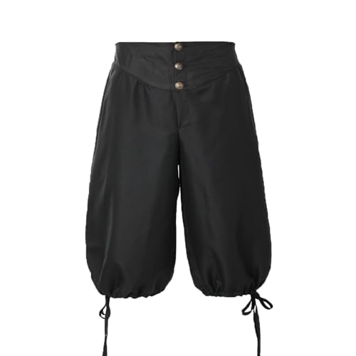 BPURB Herren Mittelalter Wikinger Kelten Hose Piratenhose Retro Renaissance Kolonial Hose Cosplay Kostüm Zurück Schnürshorts, Schwarz, S von BPURB