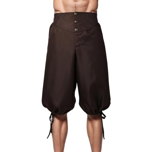 BPURB Herren Mittelalter Wikinger Kelten Hose Piratenhose Retro Renaissance Kolonial Hose Cosplay Kostüm Zurück Schnürshorts, braun, S von BPURB
