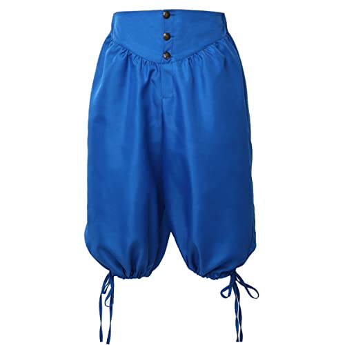 BPURB Herren Mittelalter Wikinger Piratenhose Retro Renaissance Kolonial Hose Cosplay Kostüm Schnürshorts,Blau, L von BPURB