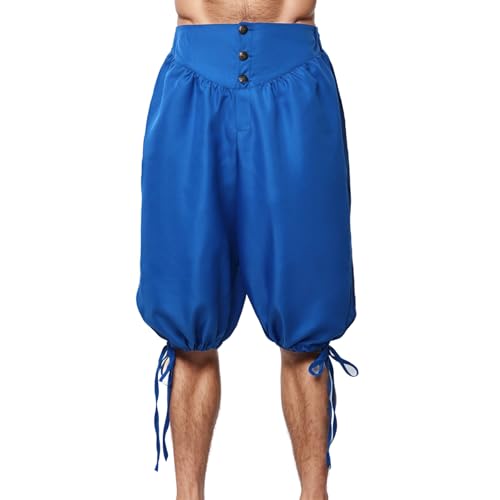 BPURB Herren Mittelalter Wikinger Piratenhose Retro Renaissance Kolonial Hose Cosplay Kostüm Schnürshorts,Blau, M von BPURB