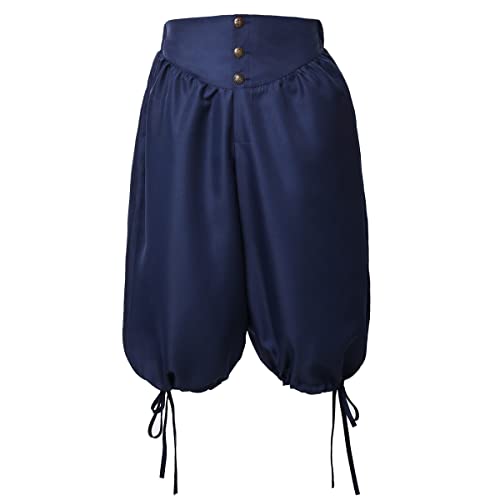 BPURB Herren Mittelalter Wikinger Piratenhose Retro Renaissance Kolonial Hose Cosplay Kostüm Schnürshorts,Marine blau, XS von BPURB