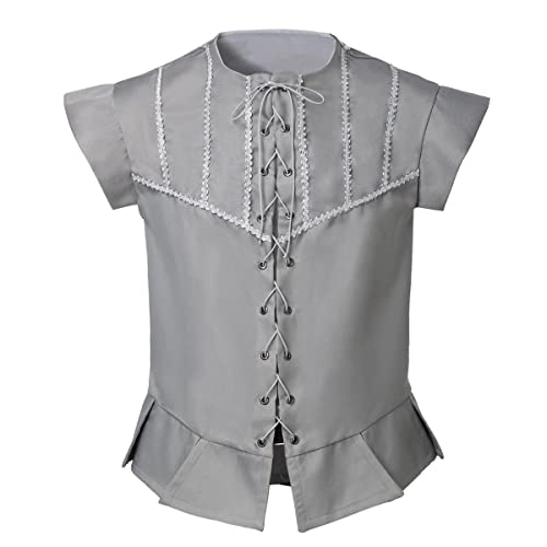 BPURB Herren Steampunk Wikinger Piraten Lace-up Ärmellos Weste Mantel Renaissance Mittelalter Cosplay Jacke Viktorianisches Kostüm, Größe L, Silber von BPURB