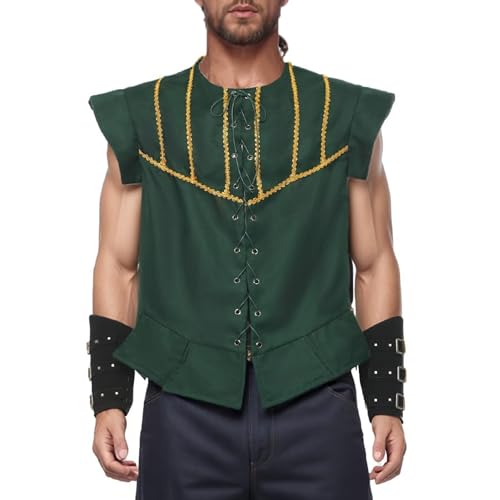 BPURB Mittelalter Herren Piraten Schnürweste Wikinger Kostüm Gothic Steampunk Renaissance Cosplay Weste, Größe L, Grün von BPURB
