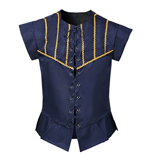 BPURB Herren Steampunk Wikinger Piraten Lace-up Ärmellos Weste Mantel Renaissance Mittelalter Cosplay Jacke Viktorianisches Kostüm, Größe L, Marine blau von BPURB