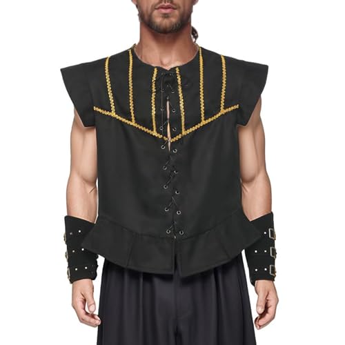 BPURB Mittelalter Herren Piraten Schnürweste Wikinger Kostüm Gothic Steampunk Renaissance Cosplay Weste, Größe M, Schwarz von BPURB