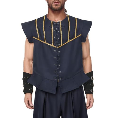 BPURB Mittelalter Herren Piraten Schnürweste Wikinger Kostüm Gothic Steampunk Renaissance Cosplay Weste, Größe XL, Marine blau von BPURB