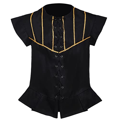 BPURB Herren Steampunk Wikinger Piraten Lace-up Ärmellos Weste Mantel Renaissance Mittelalter Cosplay Jacke Viktorianisches Kostüm, Größe XL, Schwarz von BPURB