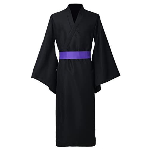 BPURB Herren japanische Yukata traditionell Kimono Robe Pyjamas Bademantel Morgenmantel Langarm V Ausschnitt mit Gürtel Schwarz BPURB Herren japanische Yukata traditionell Kimono Robe Pyjamas Bademantel Morgenmantel Langarm V Ausschnitt mit Gürtel Schwarz von BPURB