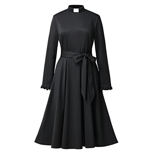 BPURB Katholische Kirche Minister Clergy Kleid für Frauen Langarm Lose Elegant Midi Kleid, Schwarz, Medium von BPURB