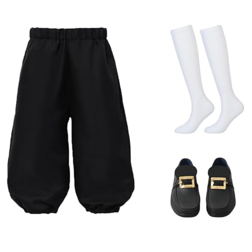 BPURB Kinder Kolonial Kurze Hose mit kniehohen weißen Socken und Goldener Schuhschnalle Jungen Mittelalter Piraten Cosplay Kostüm Renaissance Reithose von BPURB