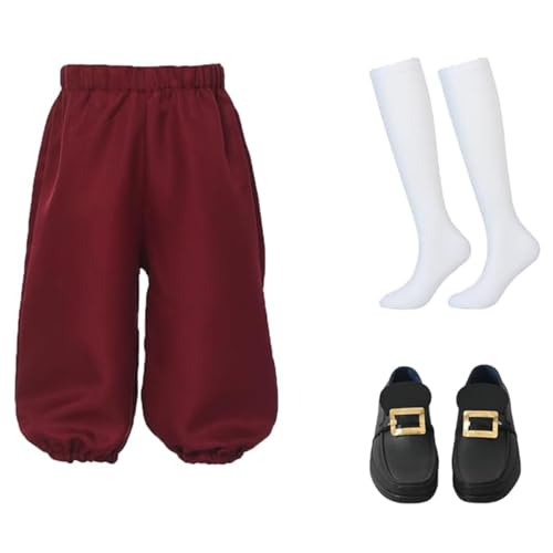 BPURB Kinder Kolonial Kurze Hose mit kniehohen weißen Socken und Goldener Schuhschnalle Jungen Mittelalter Piraten Cosplay Kostüm Renaissance Reithose von BPURB