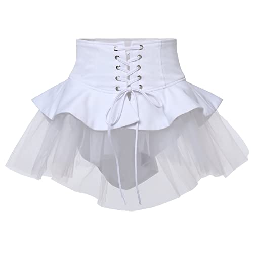 BPURB Steampunk Viktorianisch Rüschen Tutu Tüll Rock für Damen Taillengürtel Korsett Kostüm Petticoat Unterrock Pirat Cosplay Halloween Kleid von BPURB