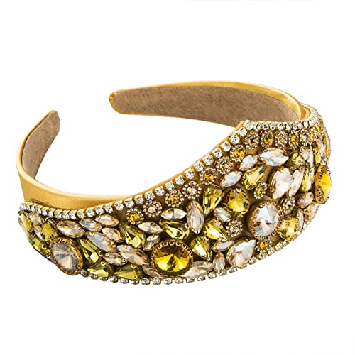 Barock Tudor Krone Strass Stirnband Breit Gepolstert Perlen Prinzessin Krone Tiara Haarreifen für Frauen Mädchen (Gelb) von BPURB
