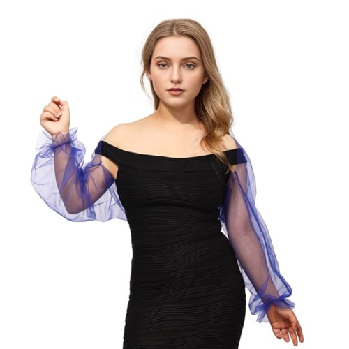 Damen Bolero Langarm Puffärmel Open Front Transparente Tüll Bolerojacke Strickjacke Festlich Hochzeit Cardigan Schulterjacke für Brautkleider Party,Blau,XXL von BPURB