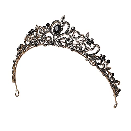 Damen Hochzeit Braut Strass Tiara Krone Prinzessin Geburtstagskrone Barock Königin Krone Stirnband mit Quaste (Schwarz-2) von BPURB
