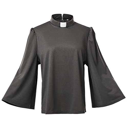 Damen Bluse Stehkragen Hemd Elegant Swing Langarm Locker Lässige Oberteile Hemdbluse Arbeit Einfarbig Langarmshirt, grau, XX-Large von BPURB