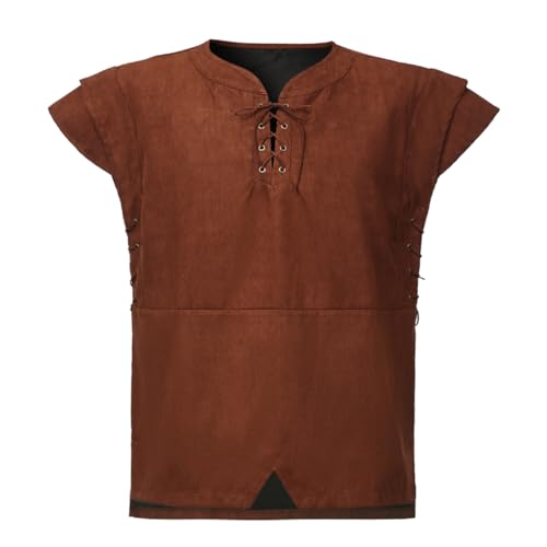 Herren Mittelalter Weste Renaissance Victoria Edwardian Steampunk Weste Vintage Gothic Jacke Halloween Kostüm (5X-Large, Braun) von BPURB