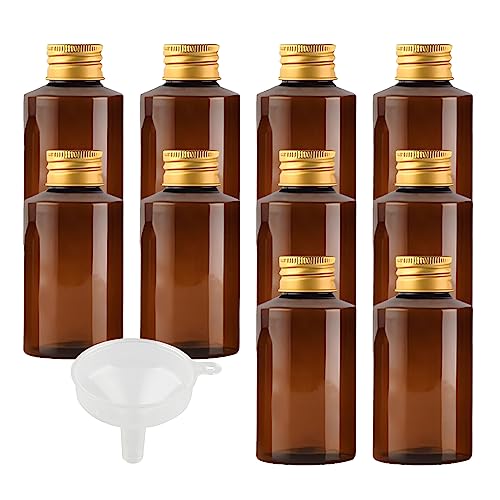 BPZXL 12 Stück, 100ml Braun Kunststoff flaschen mit Gold Aluminium Schraubdeckeln Öl Flaschen Makeup Entferner Kosmetik Behälter mit Trichter von BPZXL