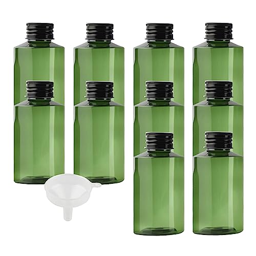 BPZXL 12 Stück, 100ml Grün Kunststoff flaschen mit Schwarz Aluminium Schraubdeckeln Öl Flaschen Makeup Entferner Kosmetik Behälter mit Trichter von BPZXL