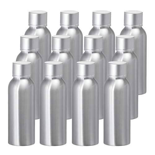 BPZXL 12 Stück, 100ml Silber Aluminium flaschen mit Silber Aluminium Schraubdeckeln Öl Flaschen Makeup Entferner Kosmetik Behälter von BPZXL