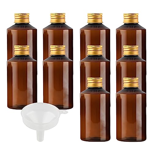 BPZXL 12 Stück, 150ml Braun Kunststoff flaschen mit Gold Aluminium Schraubdeckeln Öl Flaschen Makeup Entferner Kosmetik Behälter mit Trichter von BPZXL