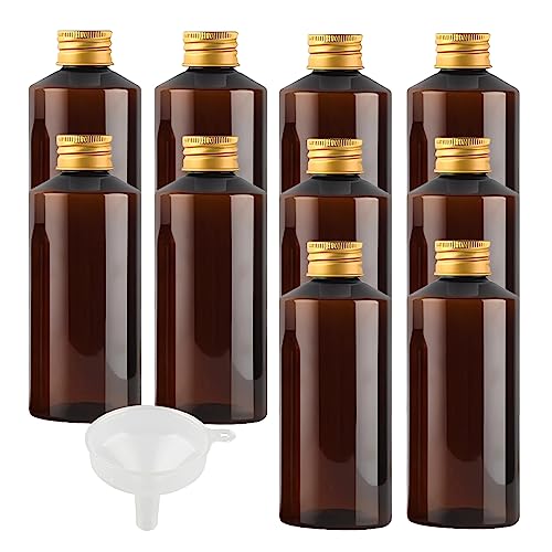 BPZXL 12 Stück, 200ml Braun Kunststoff flaschen mit Gold Aluminium Schraubdeckeln Öl Flaschen Makeup Entferner Kosmetik Behälter mit Trichter von BPZXL