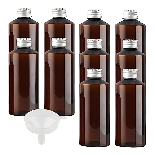 BPZXL 12 Stück, 200ml Braun Kunststoff flaschen mit Silber Aluminium Schraubdeckeln Öl Flaschen Makeup Entferner Kosmetik Behälter mit Trichter von BPZXL