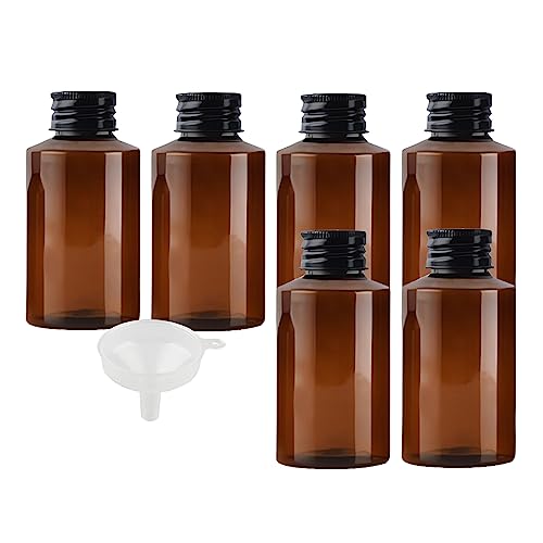 BPZXL 6 Stück, 100ml Braun Kunststoff flaschen mit Schwarz Aluminium Schraubdeckeln Öl Flaschen Makeup Entferner Kosmetik Behälter mit Trichter von BPZXL