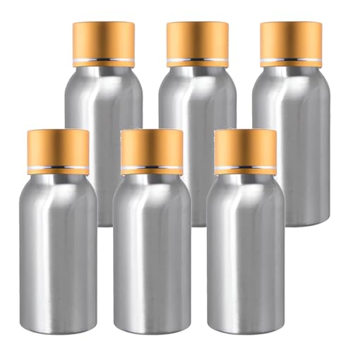 BPZXL 6 Stück, 50ml Silber Aluminium flaschen mit Gold Aluminium Schraubdeckeln Öl Flaschen Makeup Entferner Kosmetik Behälter von BPZXL