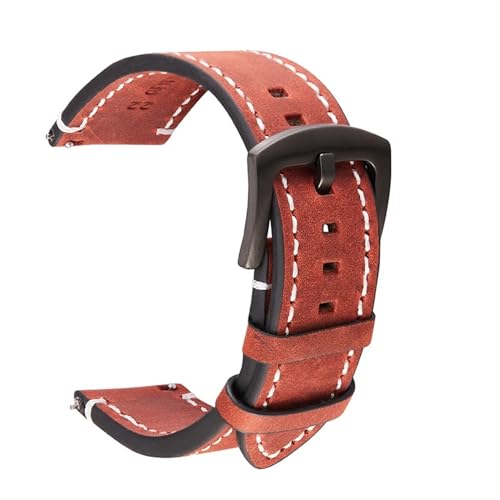 BQAXUREW EDVENA 18mm 20mm 22m 24mm Quick Release Leder Uhrenarmbänder Casual Gürtel Smart Uhr Armband Weiche Bequeme Armband Armbanduhr Band(RED,24mm) von BQAXUREW