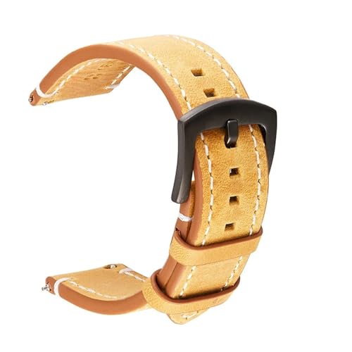 BQAXUREW EDVENA 18mm 20mm 22m 24mm Quick Release Leder Uhrenarmbänder Casual Gürtel Smart Uhr Armband Weiche Bequeme Armband Armbanduhr Band(Yellow,22mm) von BQAXUREW