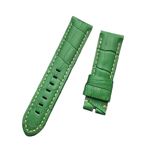 BQAXUREW EDVENA 22mm 24mm 26mm Schwarz Braun Blau Grün Grau Weiß Italien Kalb Bambus Leder Uhrenarmband Kompatibel Mit Panerai Uhrenarmband Zapfenschnalle(Green strap,26mm with buckle 1) von BQAXUREW