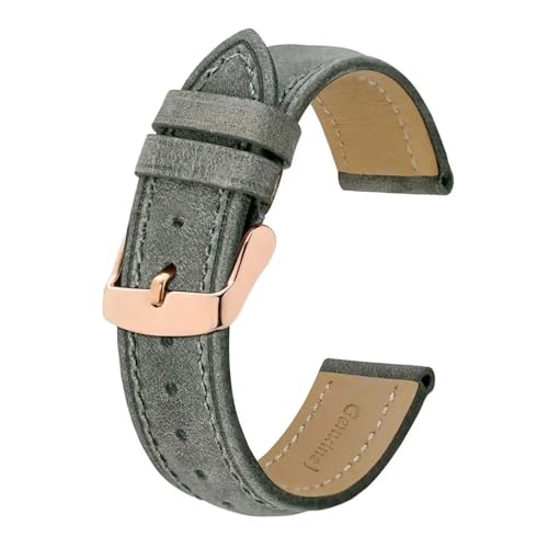 BQAXUREW EDVENA Crazy Horse Leder-Uhrenarmband, 18 Mm, 20 Mm, 21 Mm, 22 Mm, 24 Mm, Ersatzgürtel, Roségold-Schnallenband For Herren-Uhrenarmbänder(Light Grey,14mm) von BQAXUREW