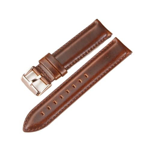BQAXUREW EDVENA Echtes Leder Armband 18mm 20mm 22mm Schwarz Braun Öl Wachs Rindsleder Uhrenarmband Schnellverschluss For Herren Uhrenzubehör(Dark brown-rose,22mm) von BQAXUREW
