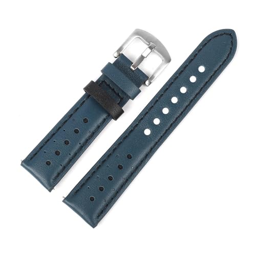 BQAXUREW EDVENA Echtes Leder-Uhrenarmband, 18 Mm, 20 Mm, 22 Mm, 24 Mm, Atmungsaktiv, Wasserdicht, Rindsleder-Armband, Ersatz For Herren-Uhrenzubehör(Gray blue-black ring,22mm) von BQAXUREW