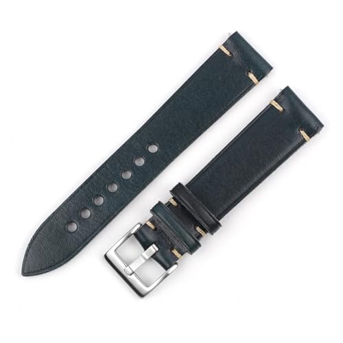 BQAXUREW EDVENA Echtes Leder-Uhrenarmband, Vintage, Handgefertigt, Genäht, Kaffeefarbenes Rindsleder-Armband, Schnellverschluss-Uhrenarmband, 20 Mm, 22 Mm Uhrenarmband(Dark Blue,22mm) von BQAXUREW