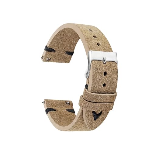 BQAXUREW EDVENA Echtes Wildleder Uhrenarmband Armband Khaki Retro Handgefertigtes Uhrenarmband For Männer 18mm 20mm 22mm Armband(Khaki-Black Line,18mm) von BQAXUREW