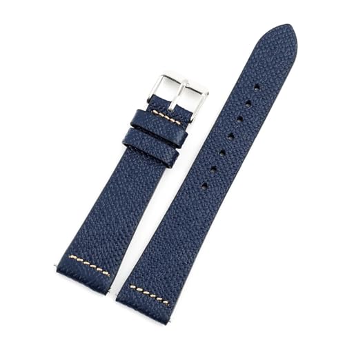 BQAXUREW EDVENA Echtleder-Uhrenarmband, 16–22 Mm, Handgefertigt, Vintage-Kalbsleder, Palmenmuster, Uhrenarmband For Herren Und Damen(Dark blue-khaki line,21mm) von BQAXUREW